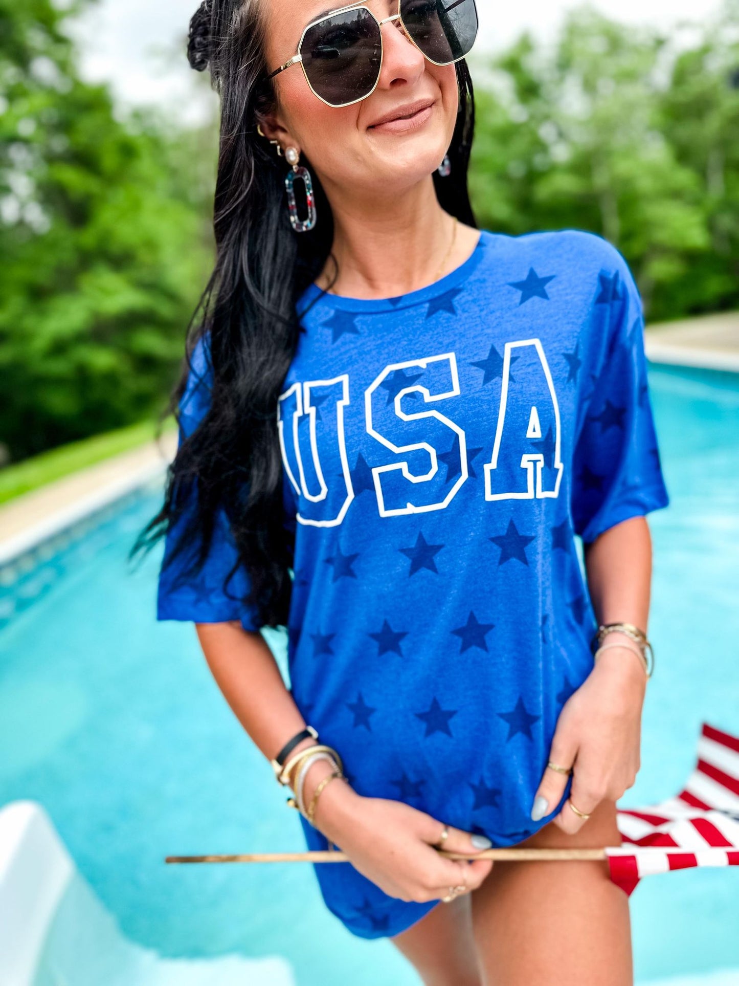 USA Varsity Outline Puff Star Tee - eta 3 weeks to Magnolia Blue
