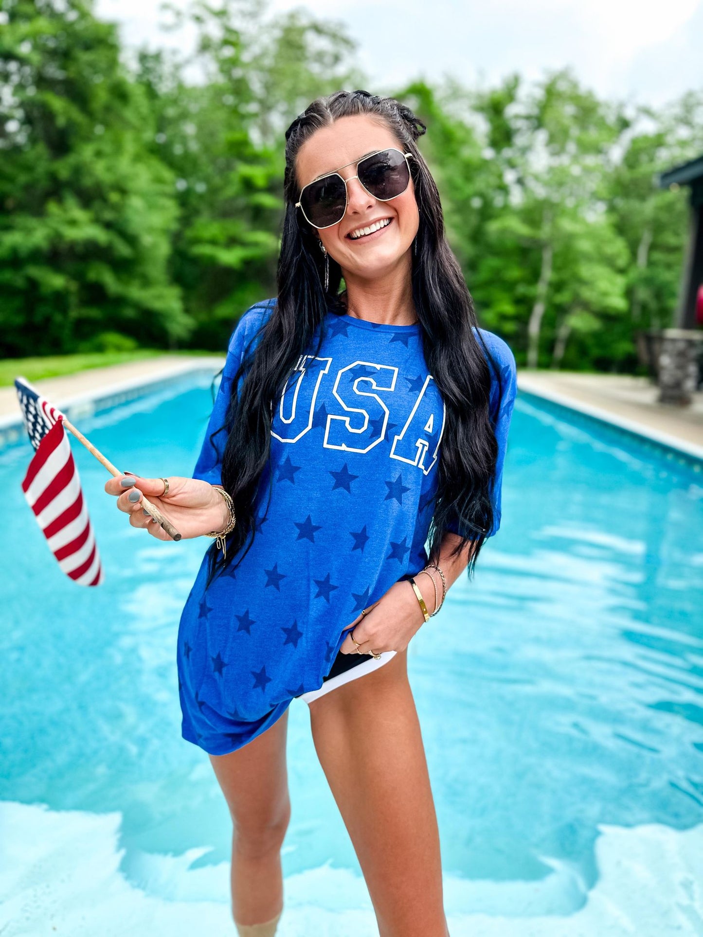 USA Varsity Outline Puff Star Tee - eta 3 weeks to Magnolia Blue