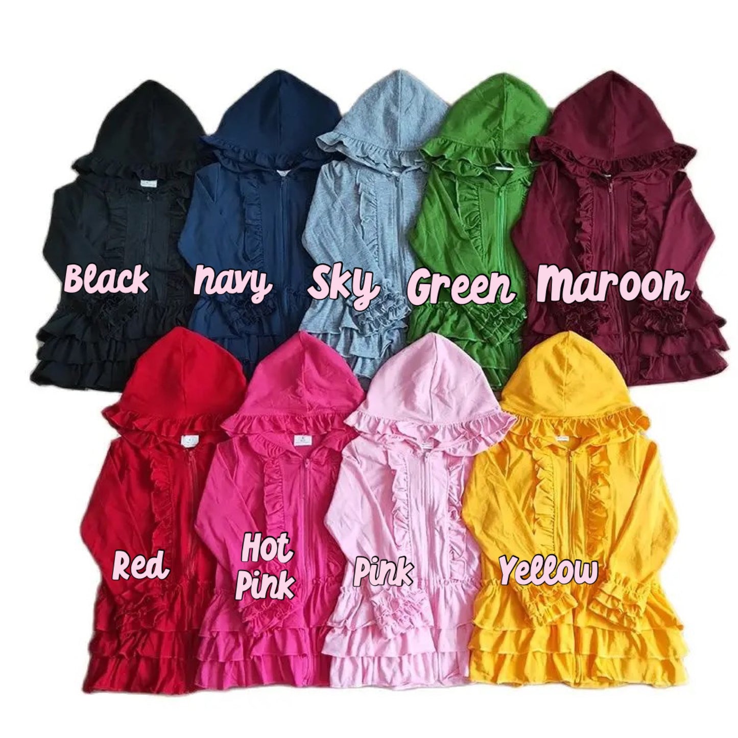 Thin Ruffle Jackets (Bottom Row)- ETA 3 weeks to Magnolia Blue