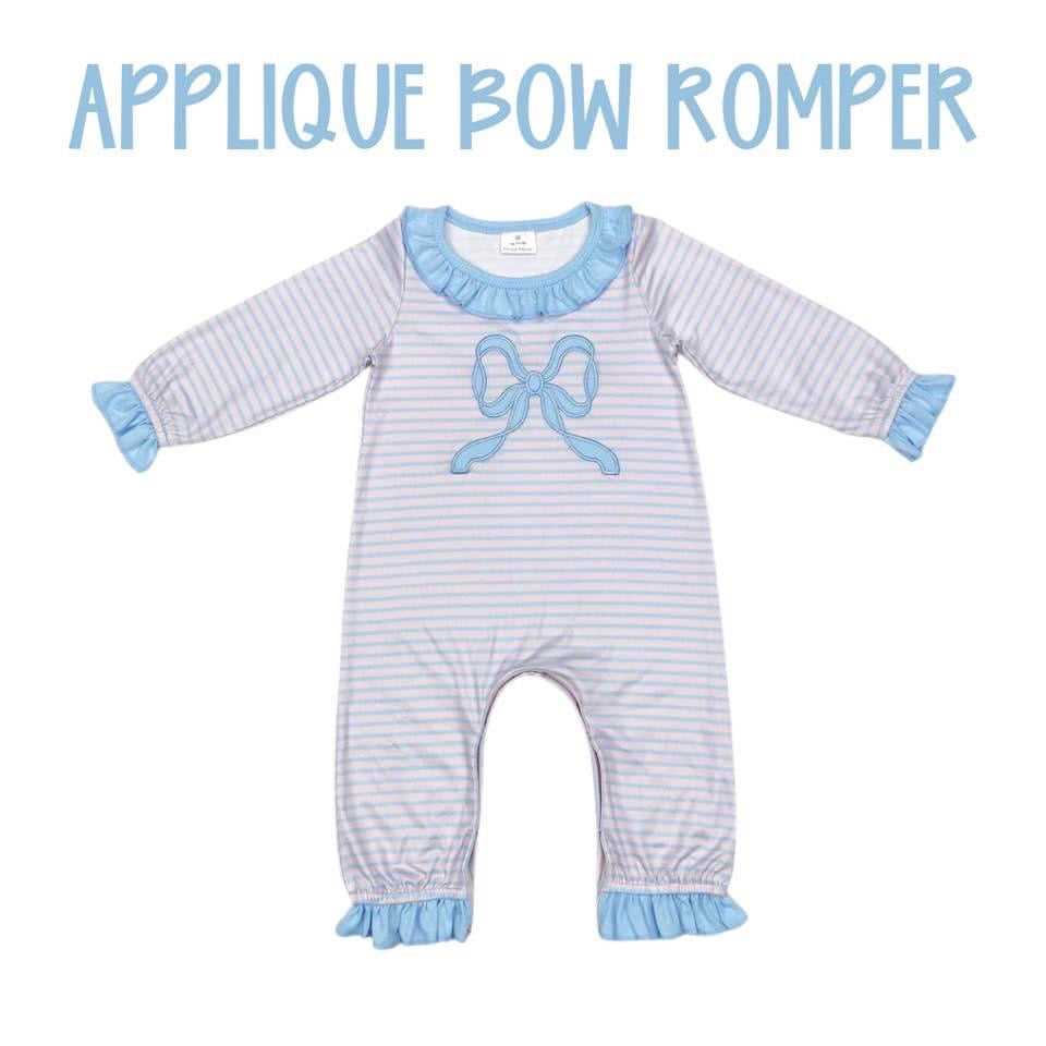 Applique Bow Romper - ETA 3 weeks to Magnolia Blue