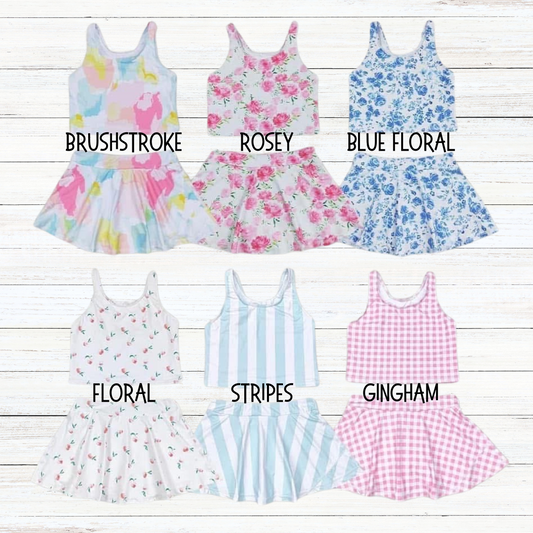 Girls Athletic Patterned Skort Sets  - ETA 3 weeks to Magnolia Blue