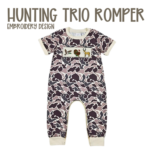 Hunting Trio Embroidery Romper - ETA 3 weeks to Magnolia Blue