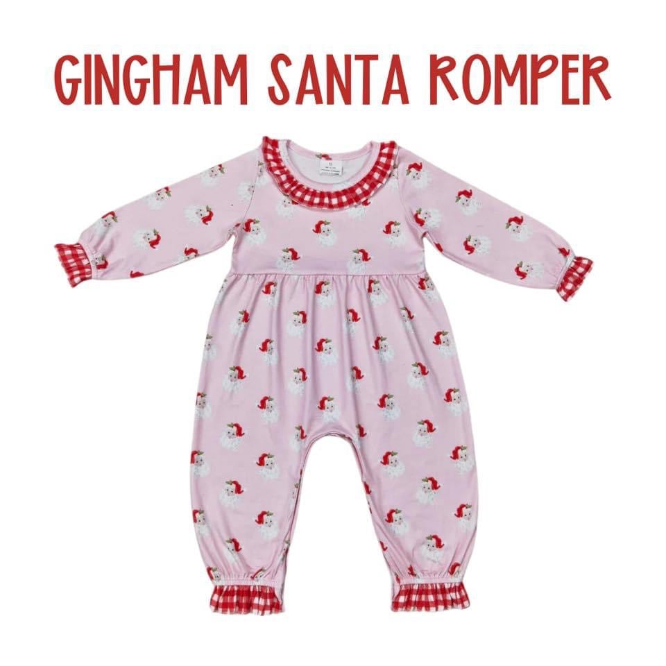 Gingham Santa Romper - ETA 3 weeks to Magnolia Blue