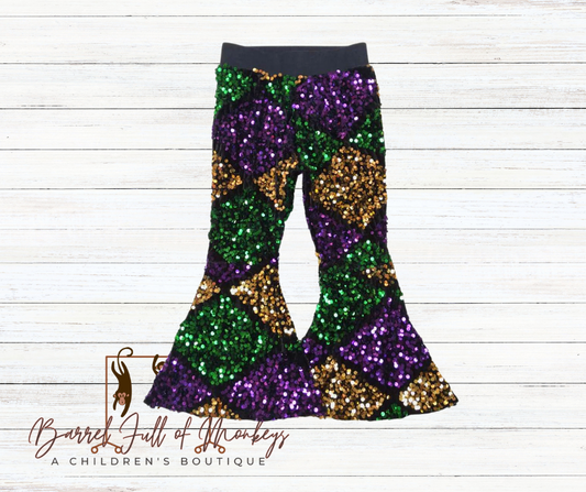 Little Miss Mardi Gras Sequin Bellbottoms - TAT 2/3 weeks