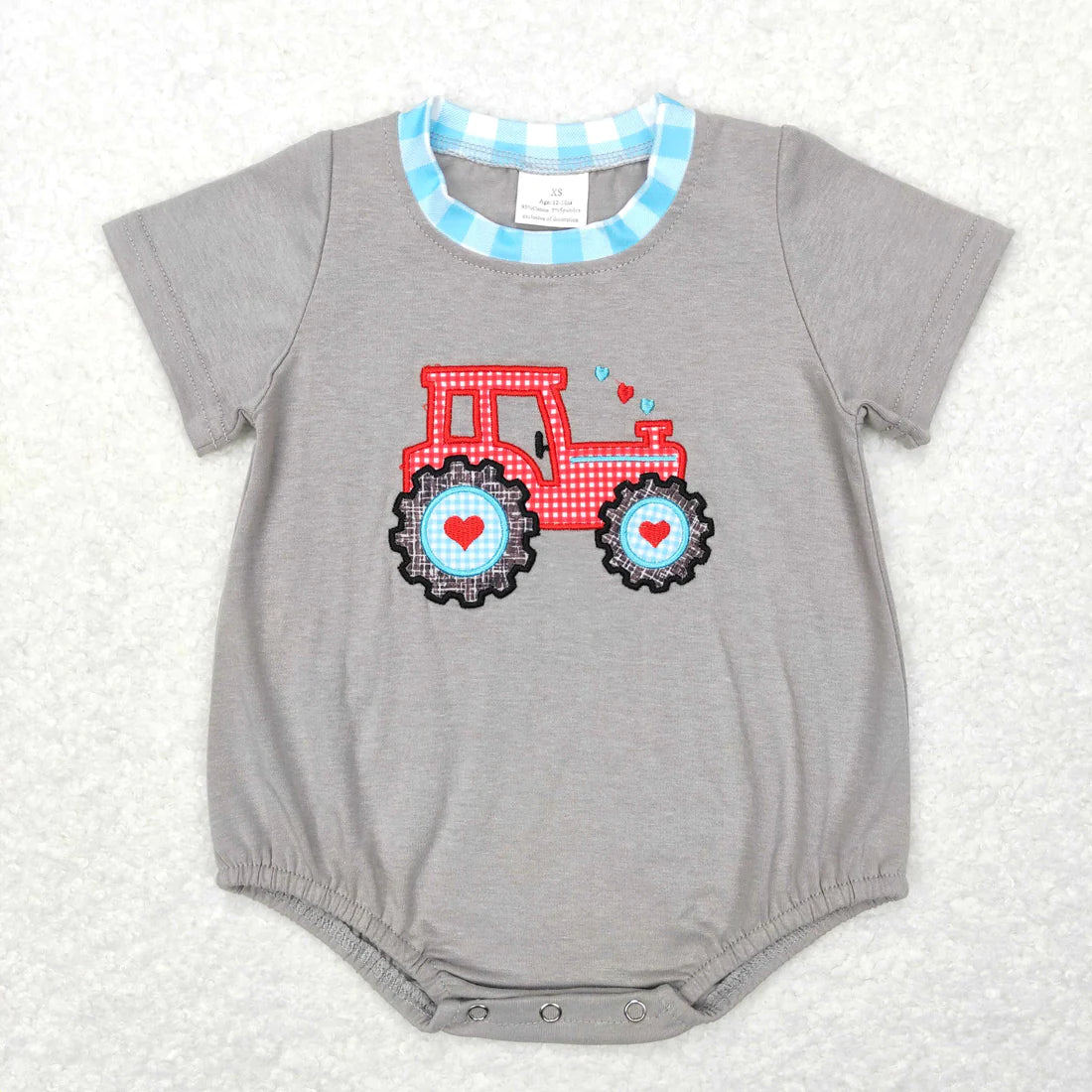 PF - Embroidered Tractor Hearts Boy Bubble