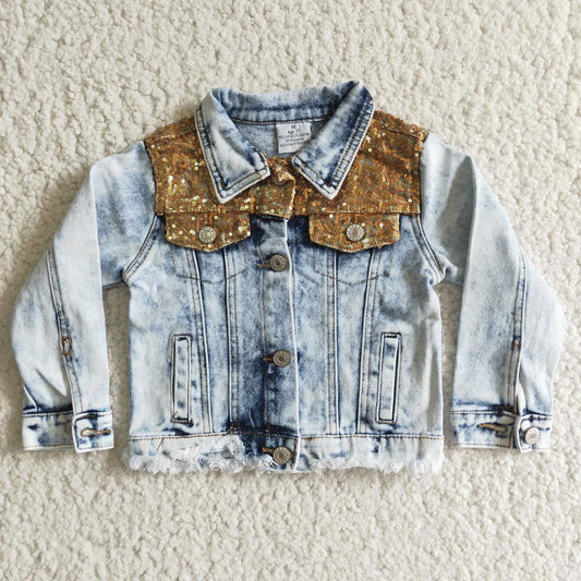 Gold Sequin Light Denim Jacket - ETA 2 weeks to Magnolia Blue